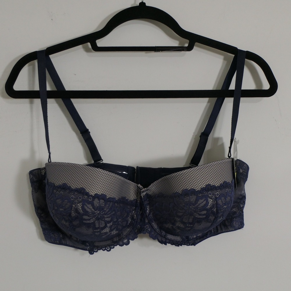 Maidenform Womens Bra 40D Navy Blue Lace Strapless Push-Up SE1102 Romantic Sexy